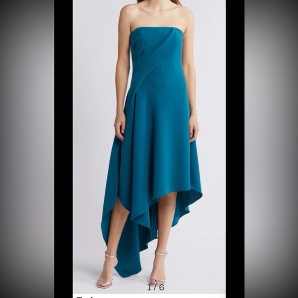 AMSALE  Asymmetric Strapless Cocktail Dress